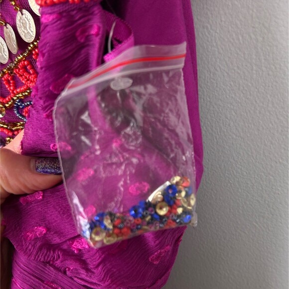 NWT Free People Jeweled Chevron Mini Dress Fuchsia Pink Beaded Swiss Dot 4 Flaw - Picture 14 of 16